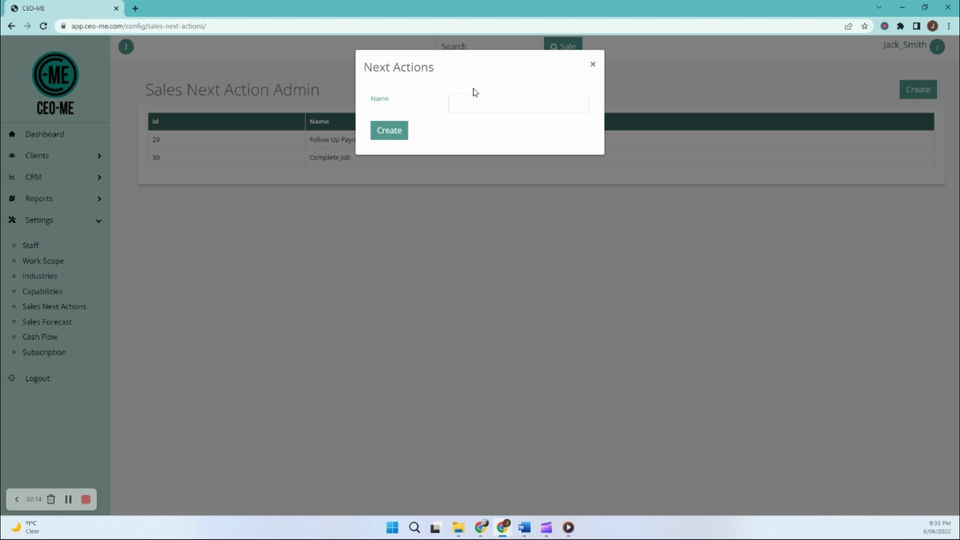 6. SETTINGS: SALES NEXT ACTION